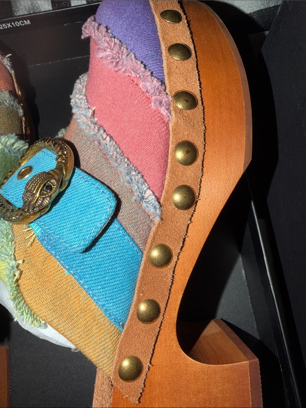 Kurt Geiger Rainbow Striped Denim Buckle Clogs - Picture 8 of 11